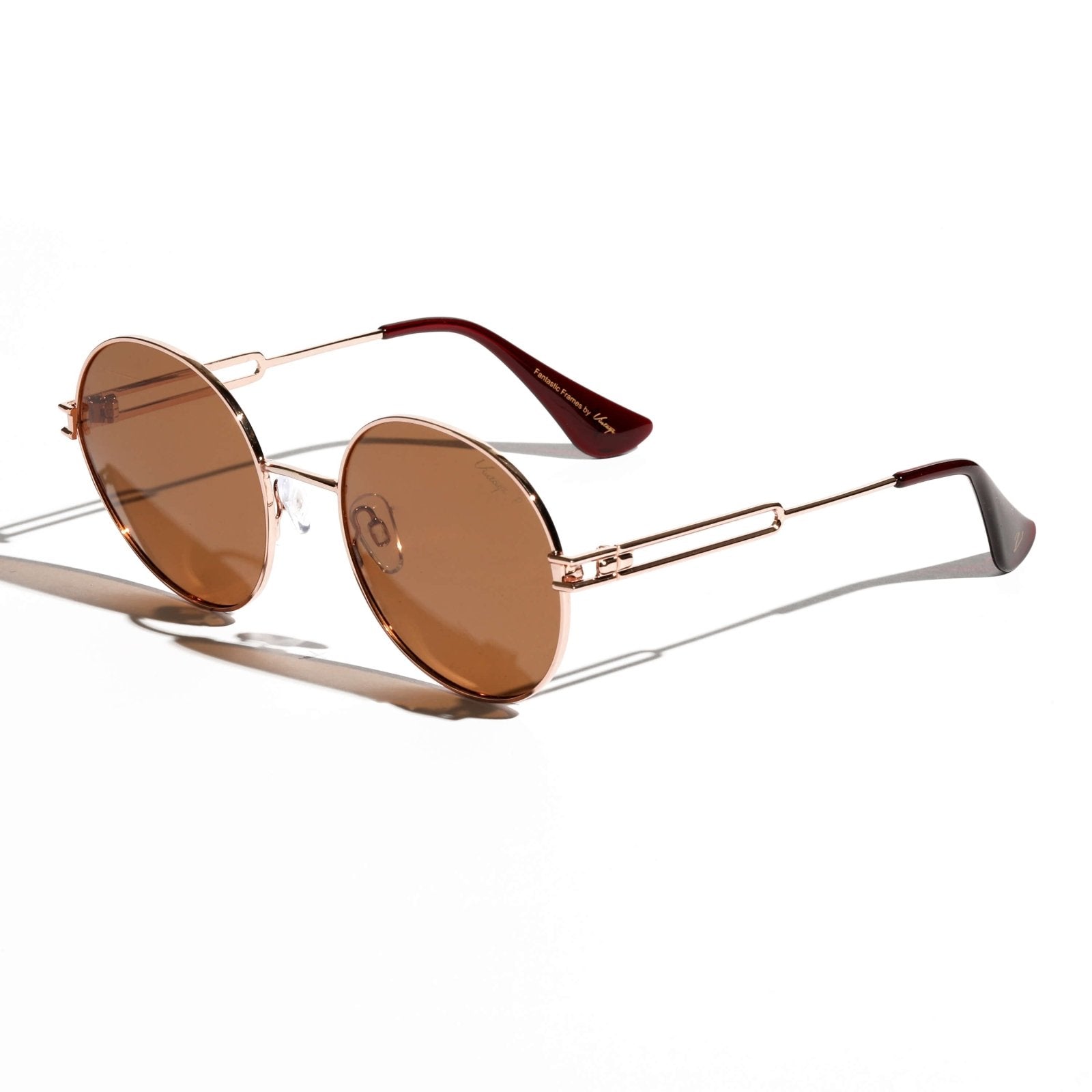 Vintage Rose Gold Silver Gold Frame Brown Blue Polarized Lens Full
