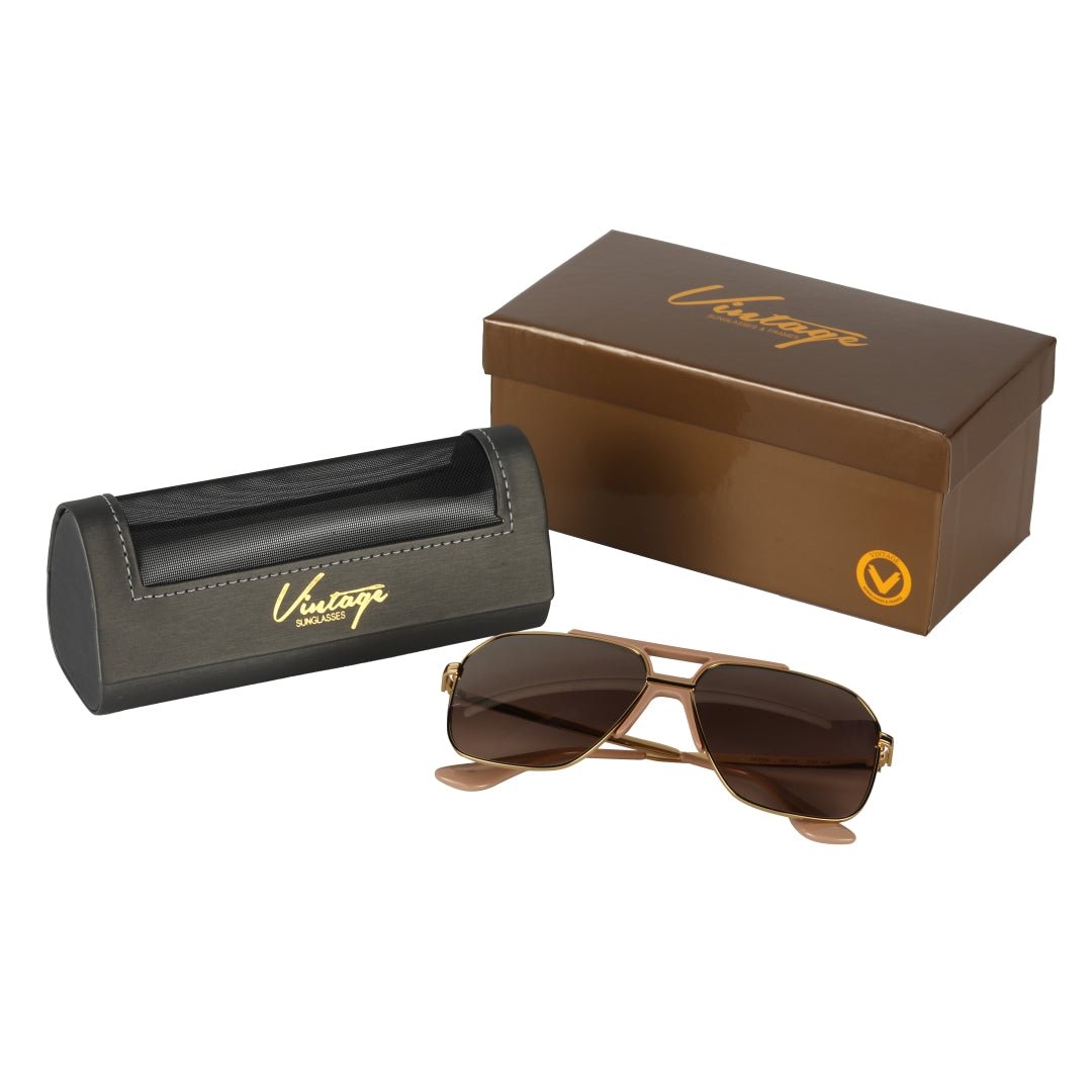 Vintage Gold Silver Frame Grey Gradient Brown Lens Full Rim 400